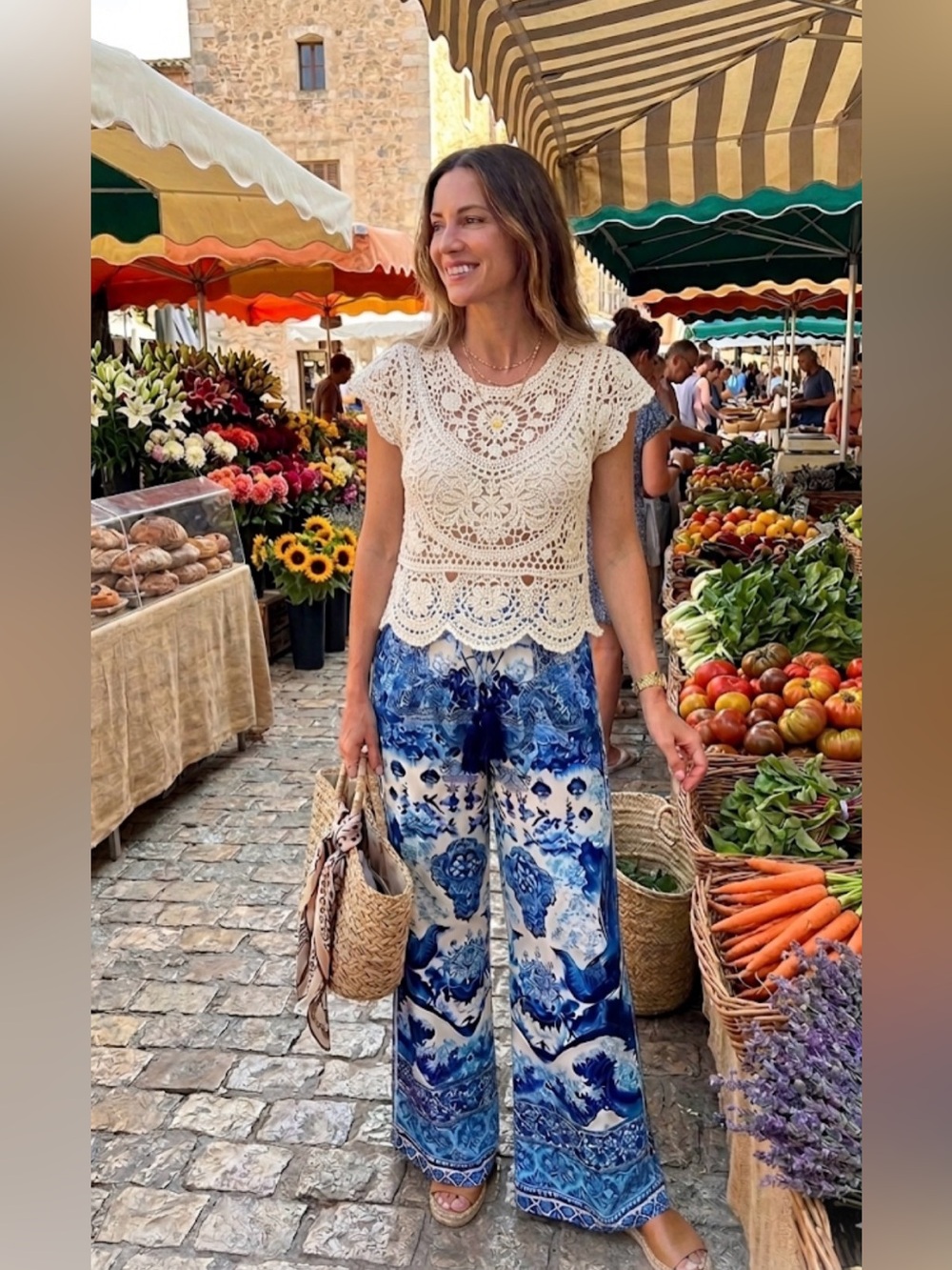 Shahida Parides 💙 Chinoiserie Satin Wide Leg Pants Coastal Blue Print Small 🌴